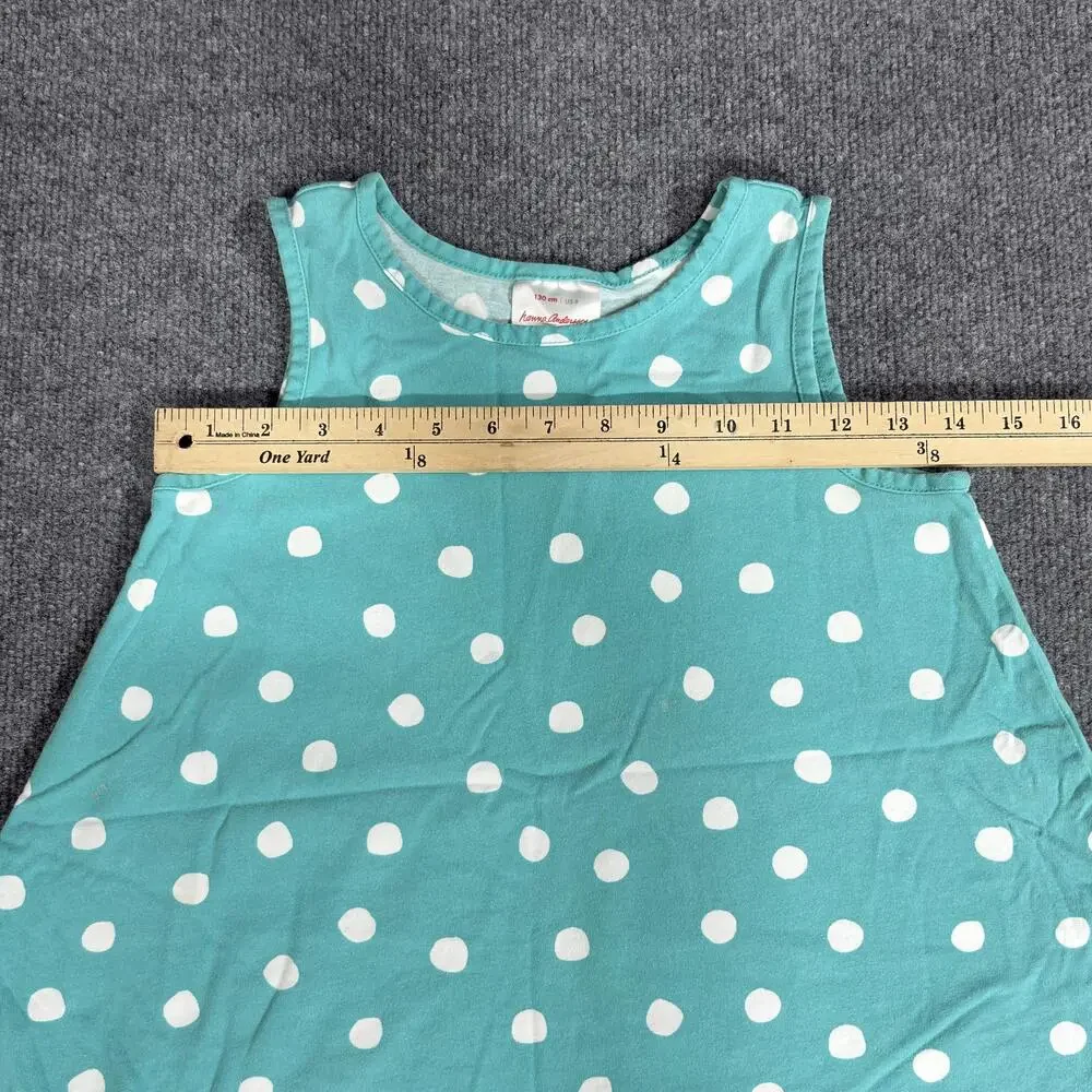 Hanna Andersson Dress Girls Size 8 Blue White Polka Dot Sleeveless 100% Cotton
